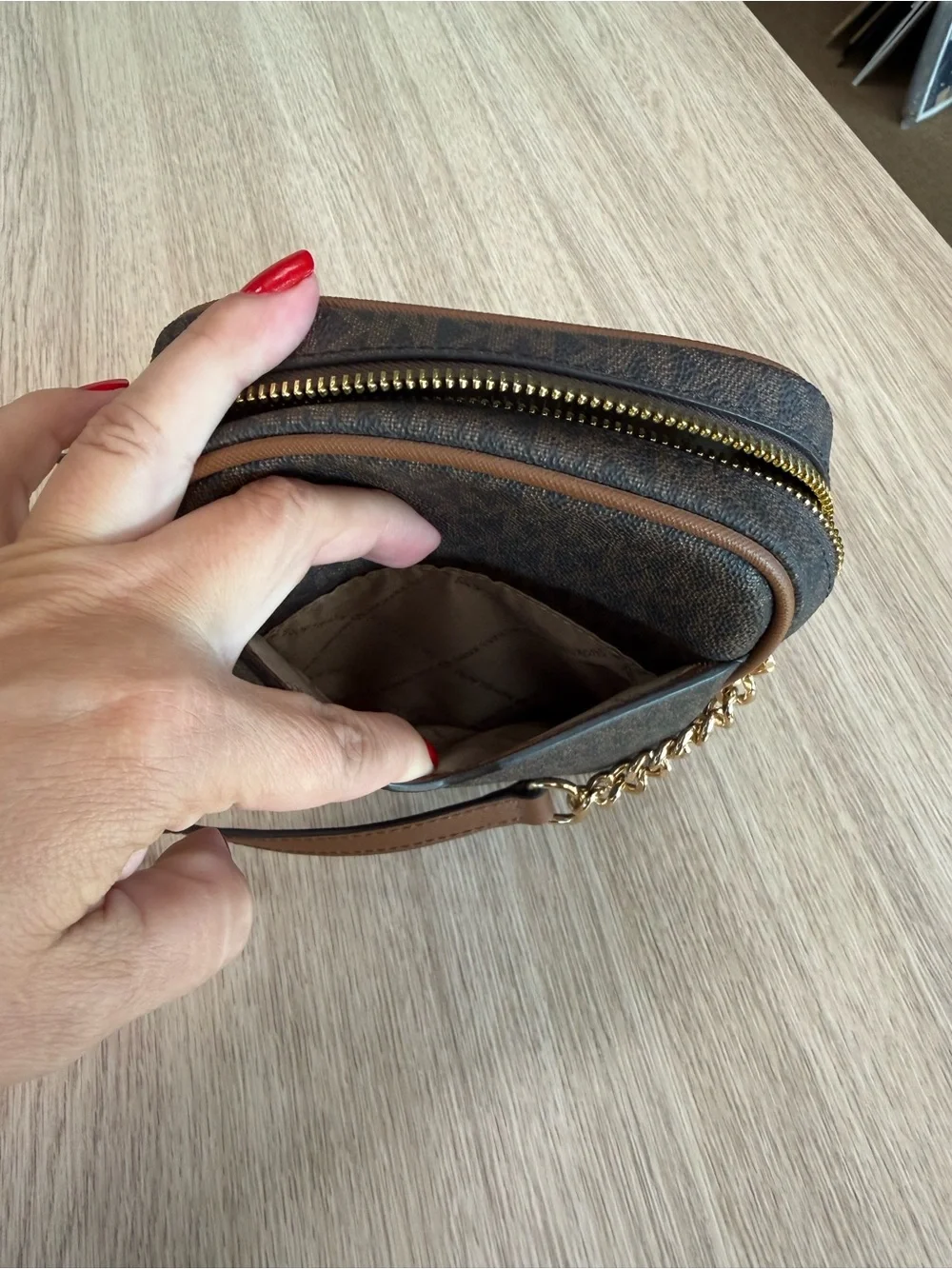 Michael Kors Brown Logo Monogram Crossbody Bag
